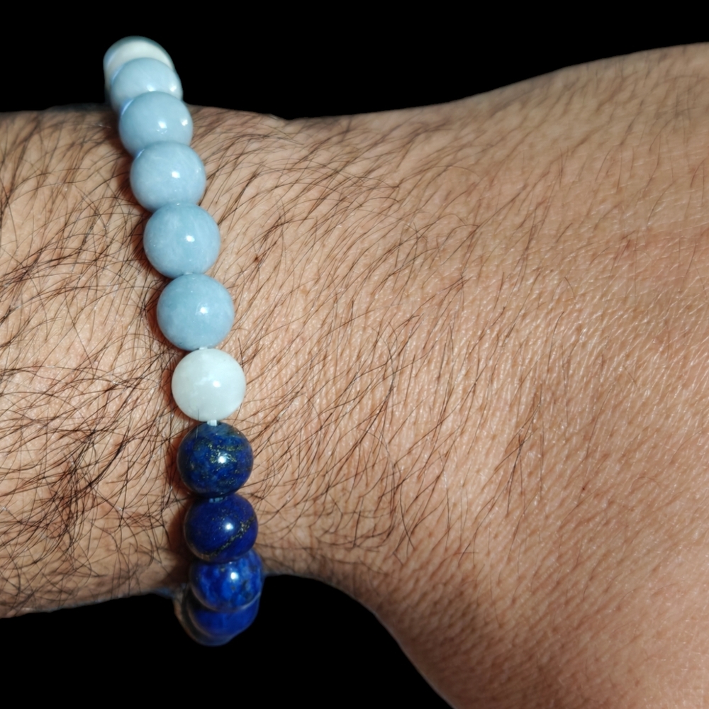 Lapis Lazuli Bracelet Authentic Stones With Authentic Angelite & Moonstone - Picture 3 of 5